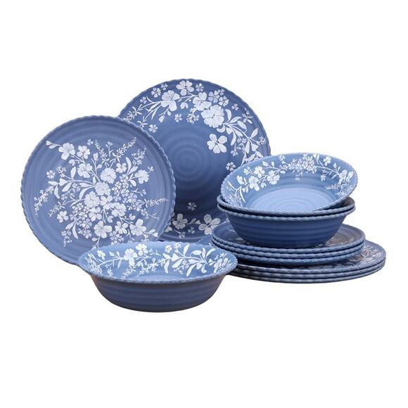The Pioneer Woman 12-Piece Daisy Bamboo Melamine Dinnerware Set, Blue - Picture 1 of 7